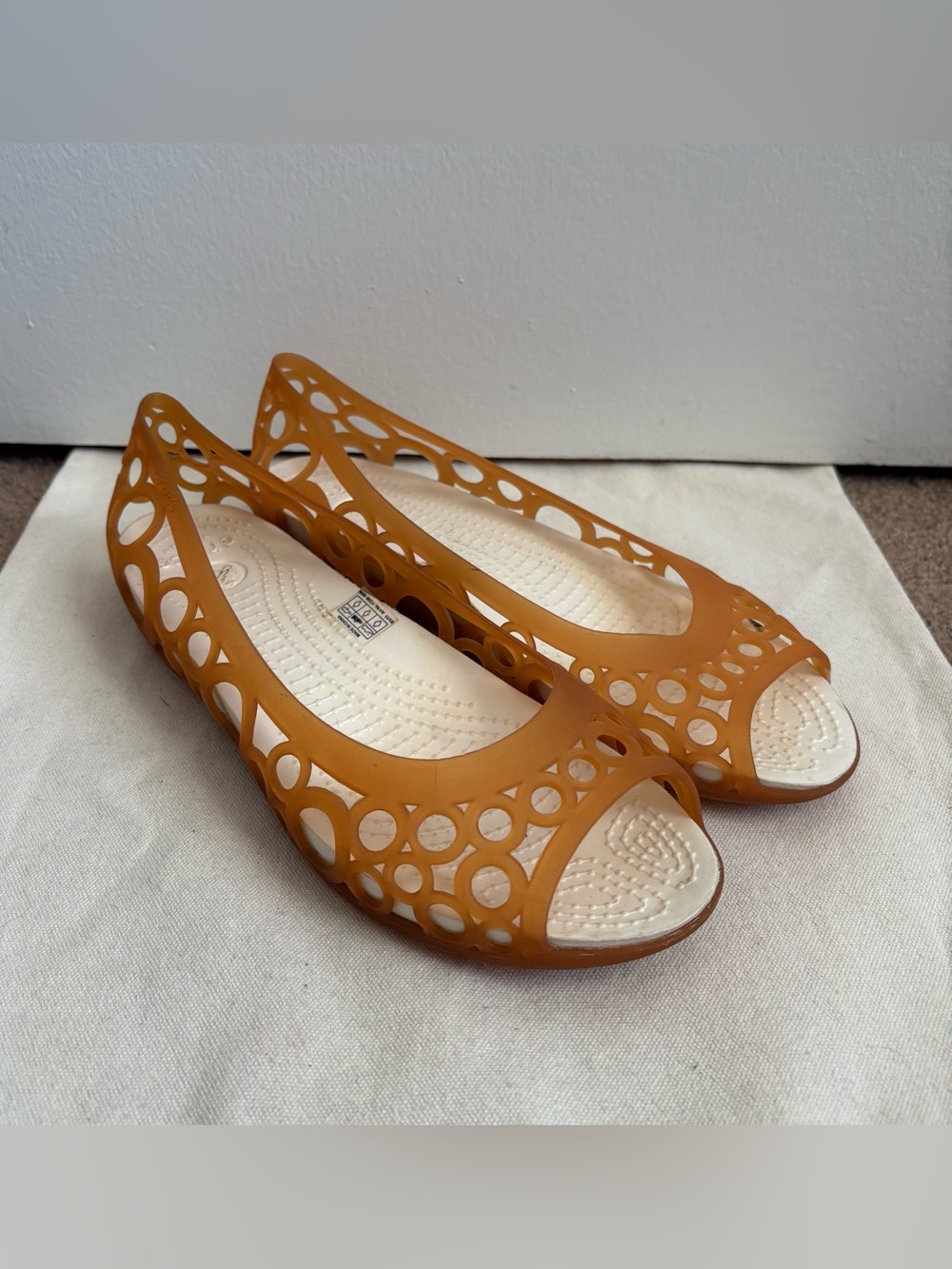 Crocs Adrina Women's Orange/White Ballet Flats Cut-Out Open Toe Slip-On US 8